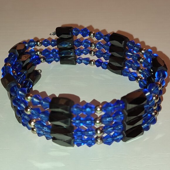 Deep Blue Magnetic Bracelet or Necklace Cobalt Vintage Wear as You Want - Picture 2 of 8